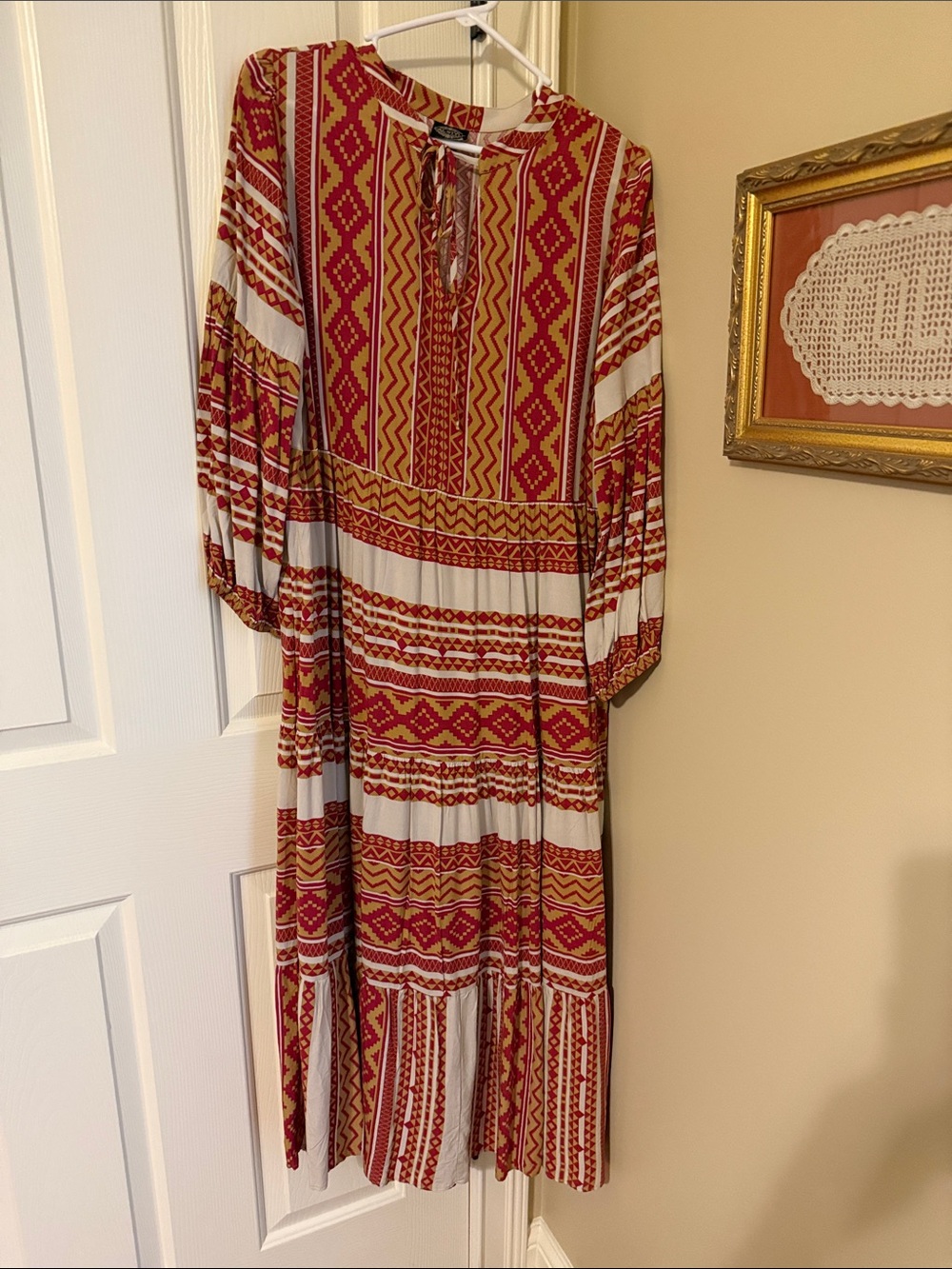 Calstyle Red and Cream Geometric Maxi Dress